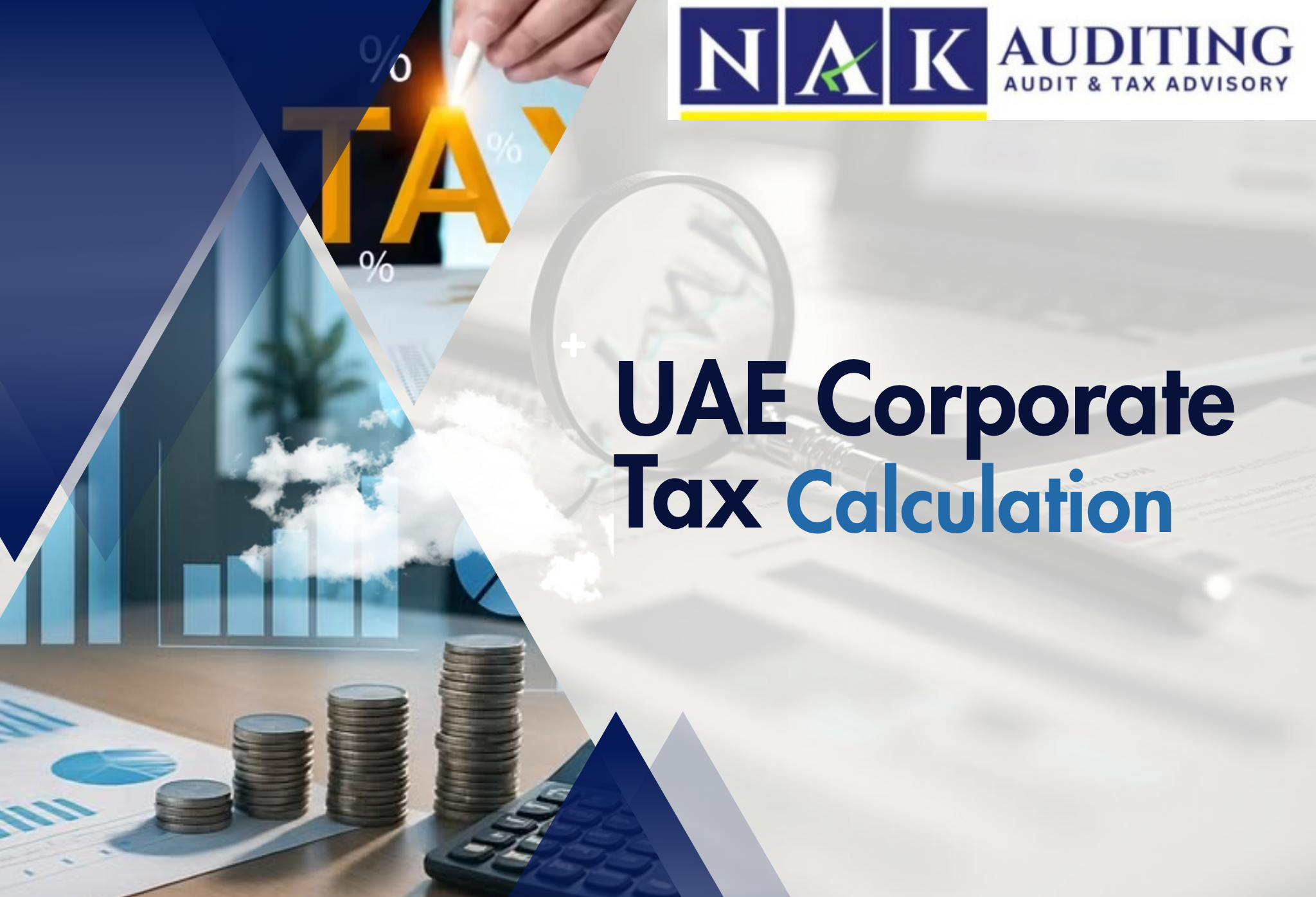 UAE corporate tax calculation concept showing tax rates, income, and compliance for businesses in the UAE