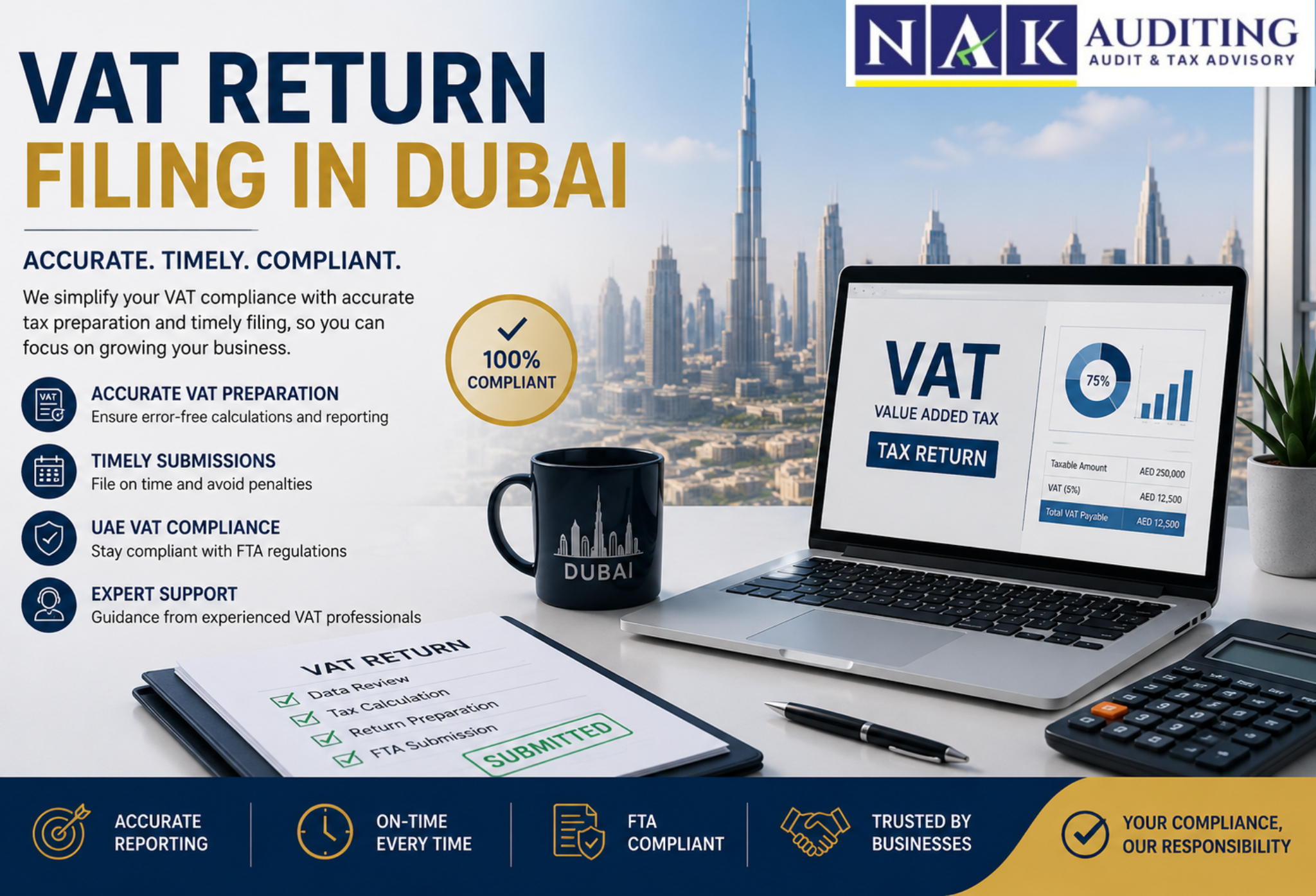 Professional VAT Return Filing in Dubai with expert tax preparation, timely filing, and UAE VAT compliance for businesses